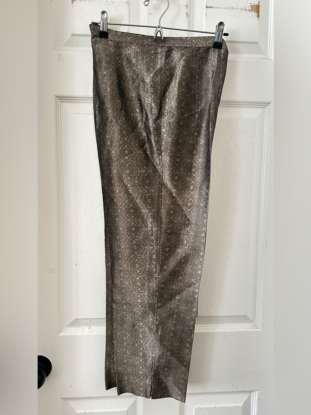 High-Waist Patterned Women's Trousers - Olive Gray Dosa Silk